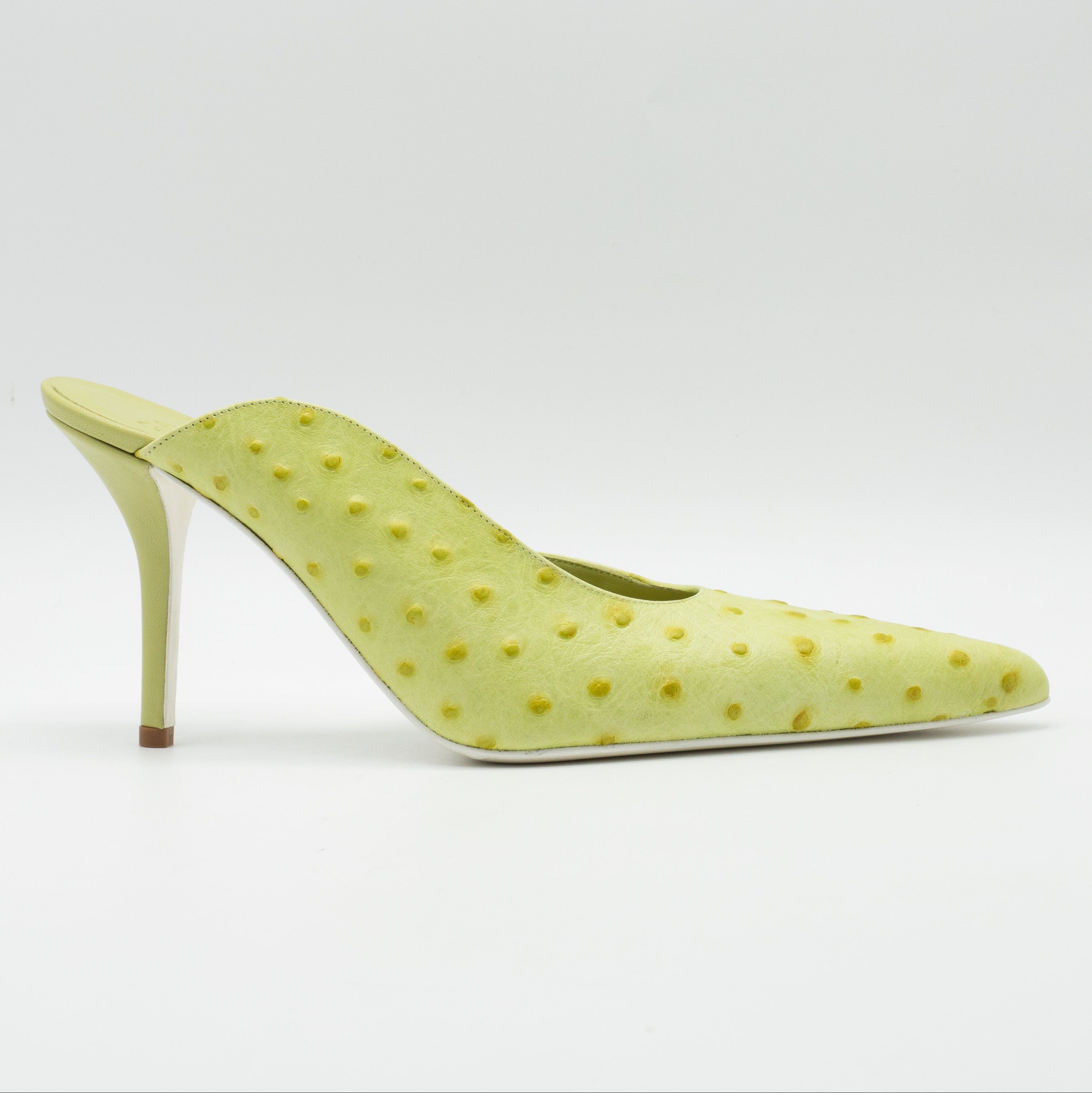 ABELLA OSTRICH PRINTED CALF LEATHER IN PISTACCHIO