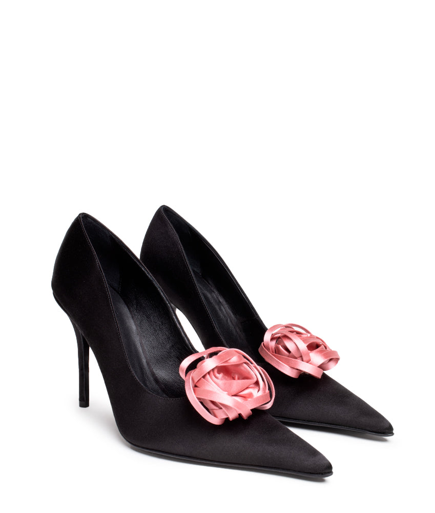 AMELIA FLOWER SATIN IN BLACK / PINK
