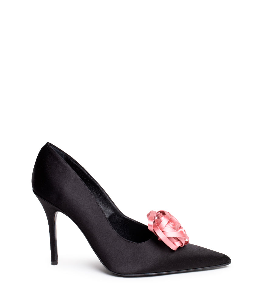 AMELIA FLOWER SATIN IN BLACK / PINK