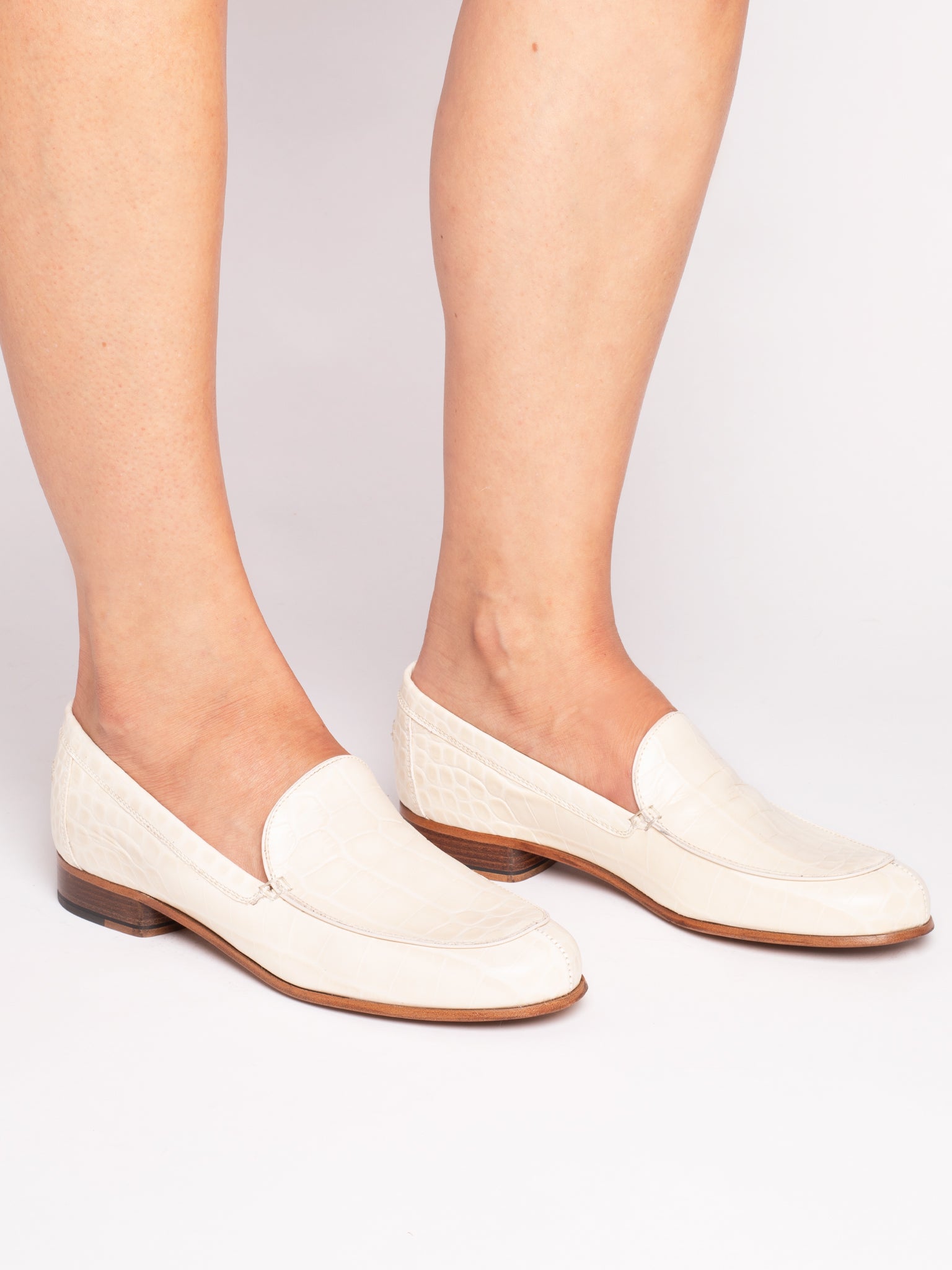 MONEY LOAFER CROC PRINTED LEATHER IN OFF WHITE