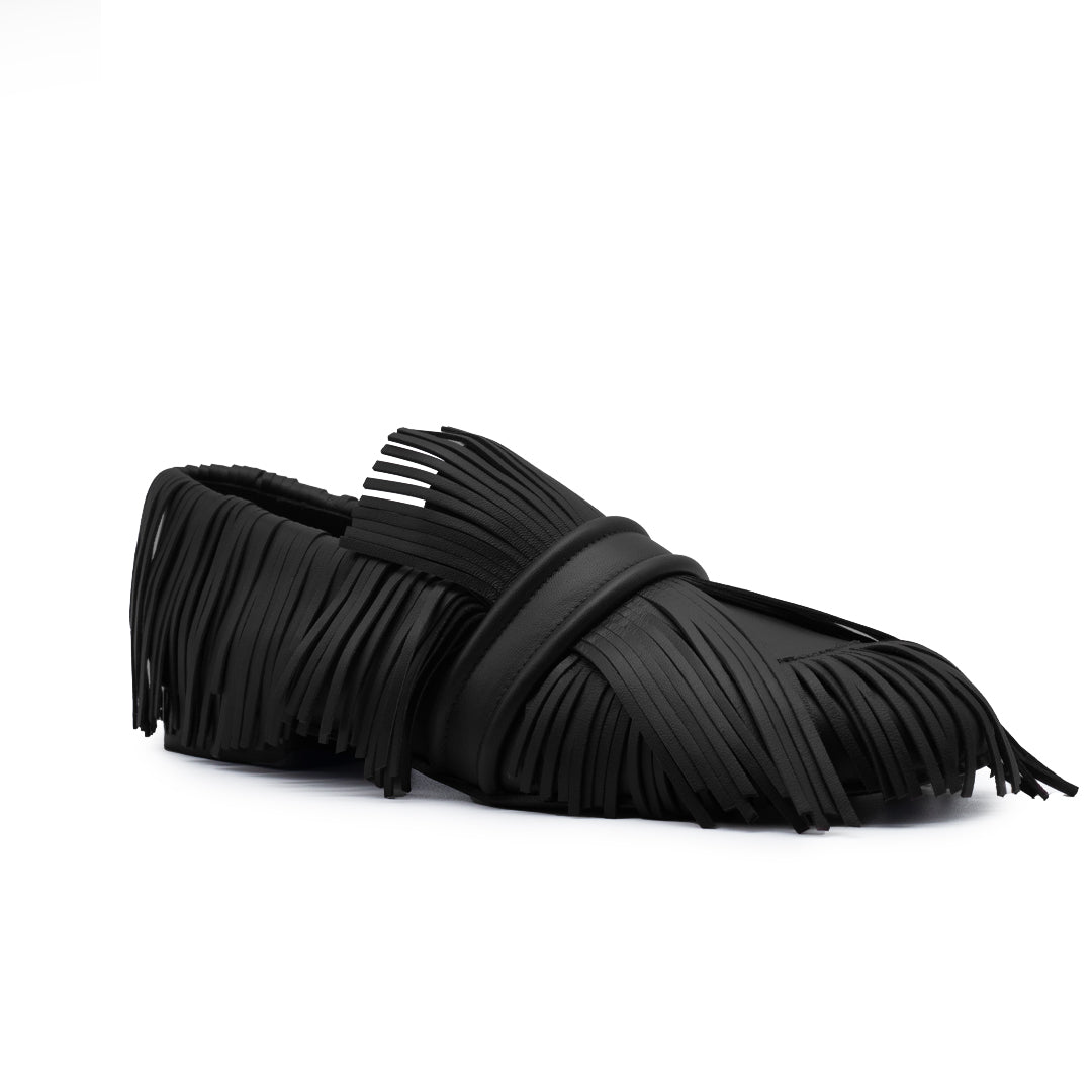 PAULITA NAPPA LEATHER BLACK WHIT FRINGES