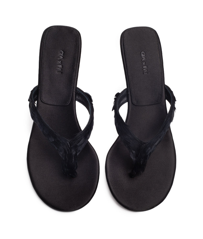 MICHALS FEATHER SATIN IN BLACK AND CYAN