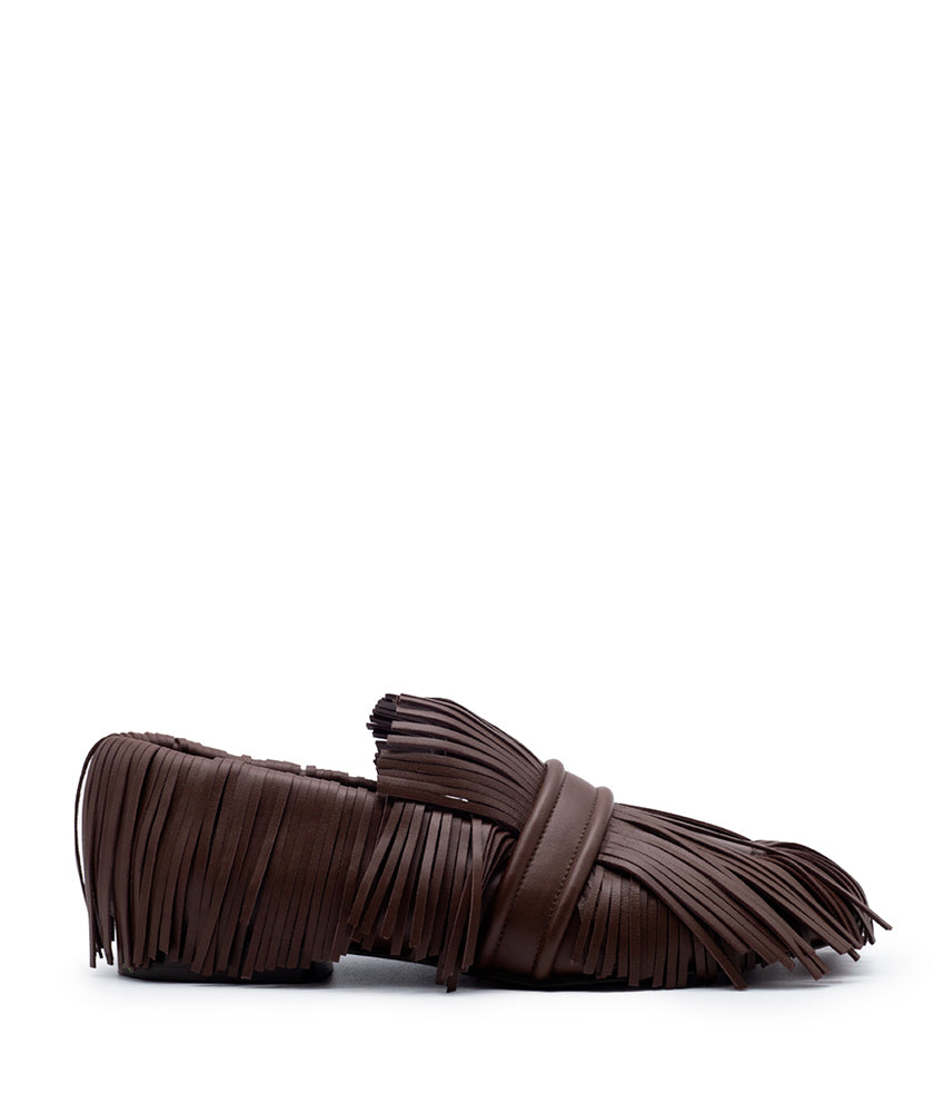 PAULITA LEATHER WITH FRINGES IN CHOCOLATE