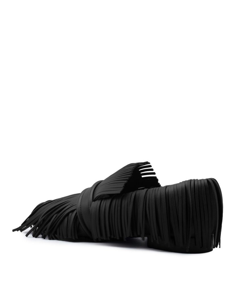 PAULITA LEATHER WHIT FRINGES IN BLACK