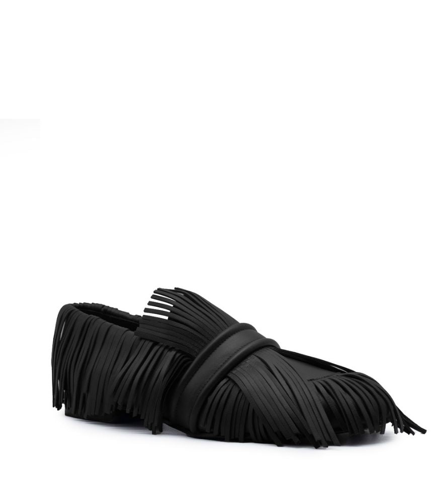 PAULITA LEATHER WHIT FRINGES IN BLACK