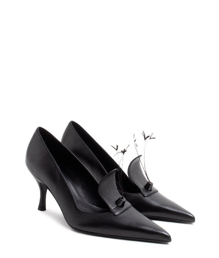 RENATA FEATHER NAPPA LEATHER IN BLACK