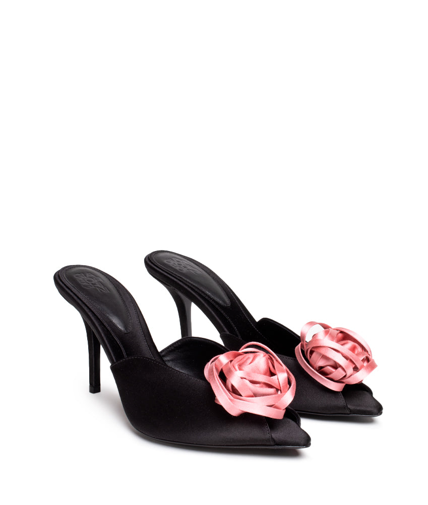 ROMI FLOWER SATIN IN BLACK / PINK